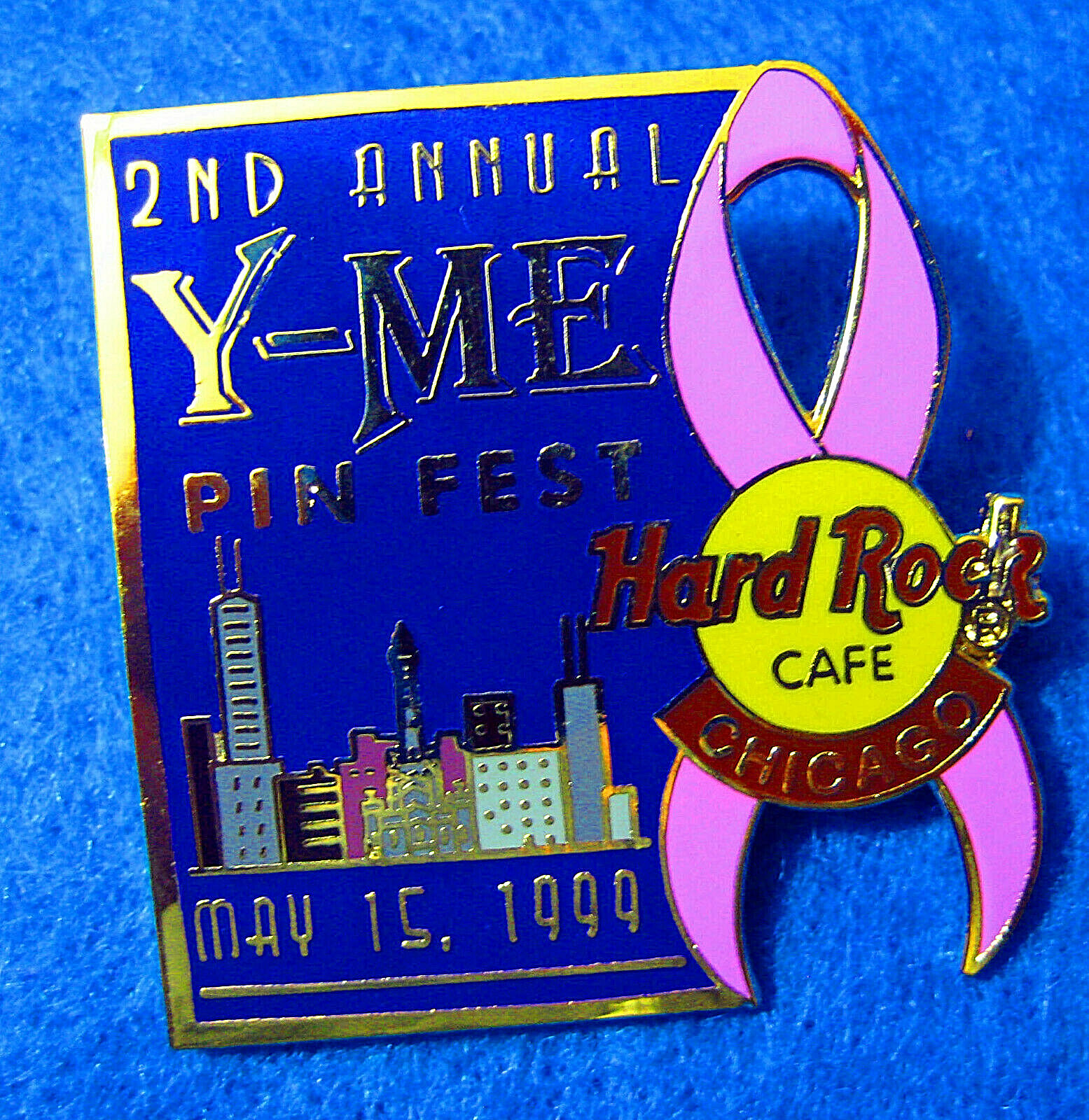 CHICAGO 2nd ANNUAL Y-ME PINK RIBBON BREAST CANCER SKYLINE '99 Hard Rock Cafe PIN