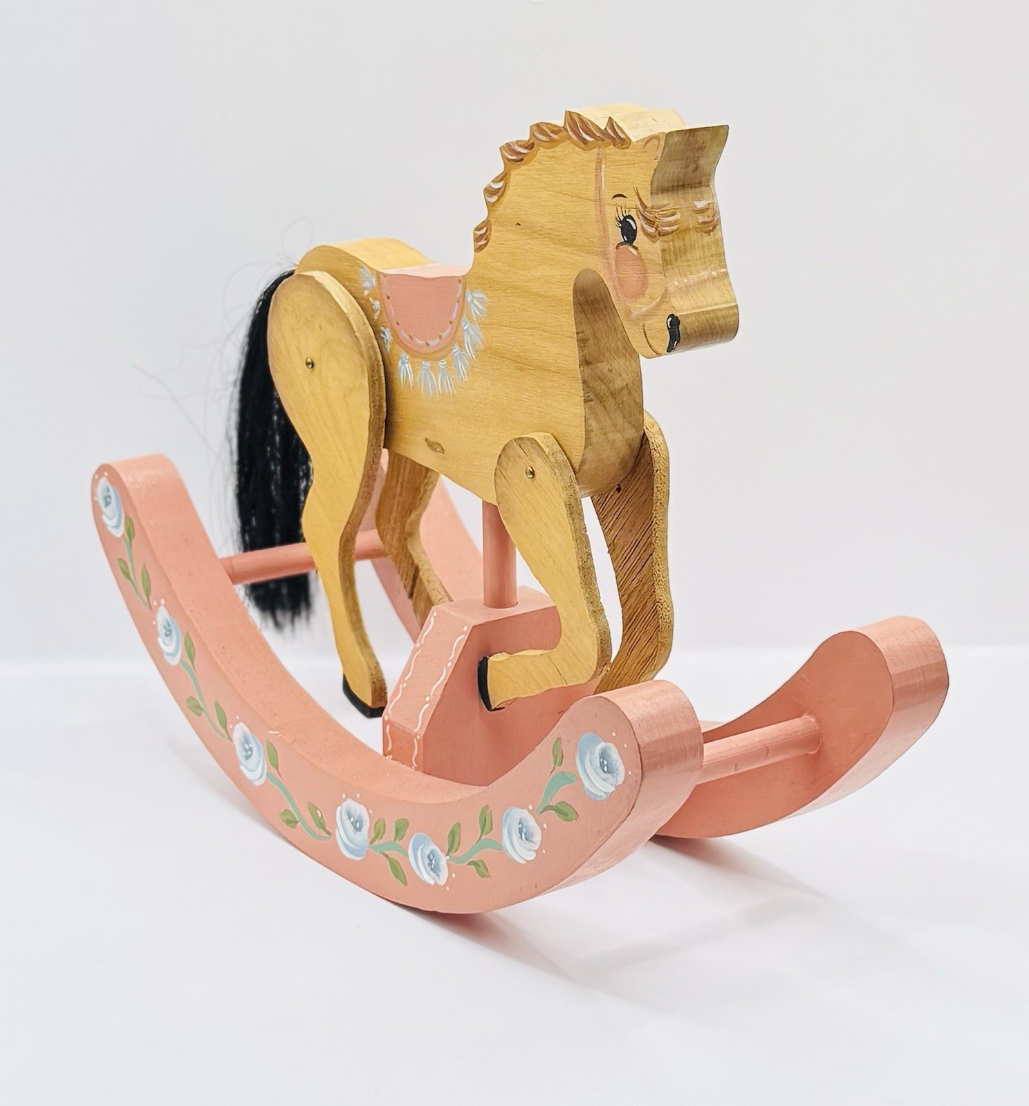 Vintage Wooden Painted 🌸 Pink Rocking 🐴 Horse Movable Legs Toy Collectable