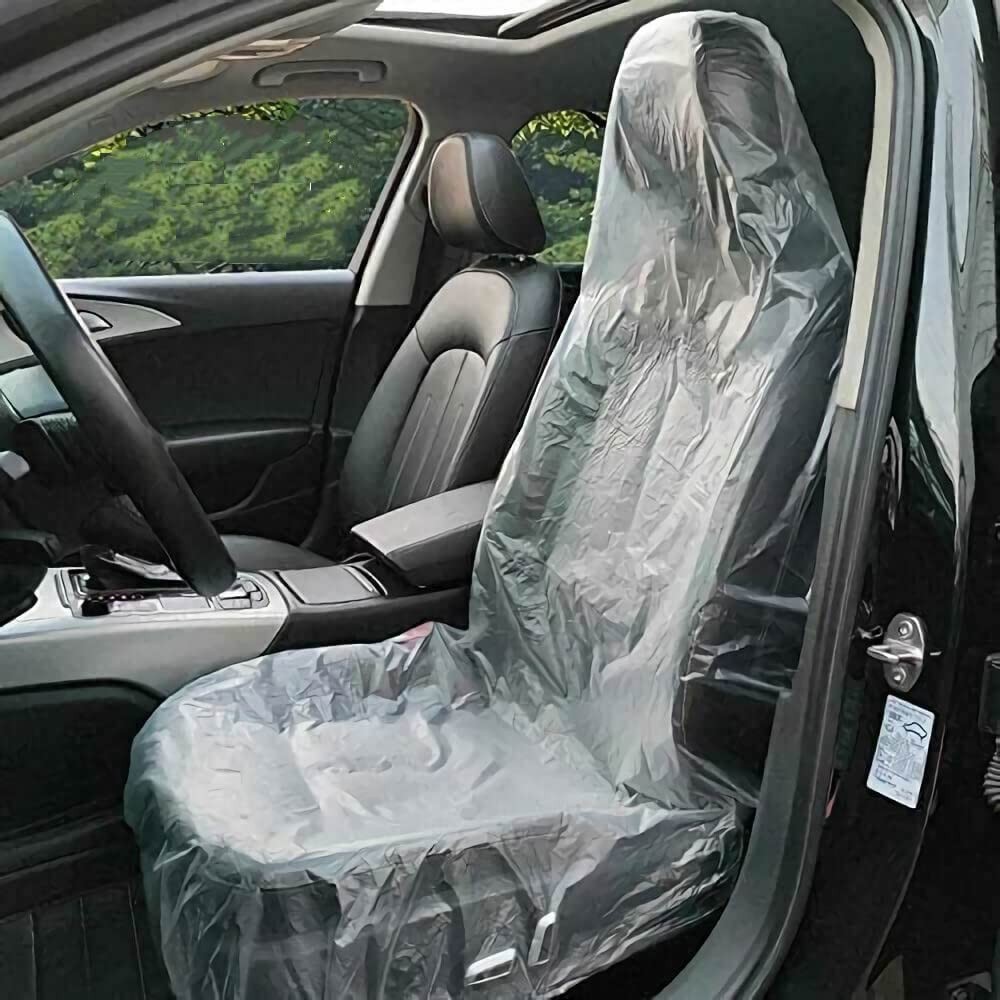 100 Pieces Disposable Seat Covers, Car Disposable Universal Plastic Seat Cove...