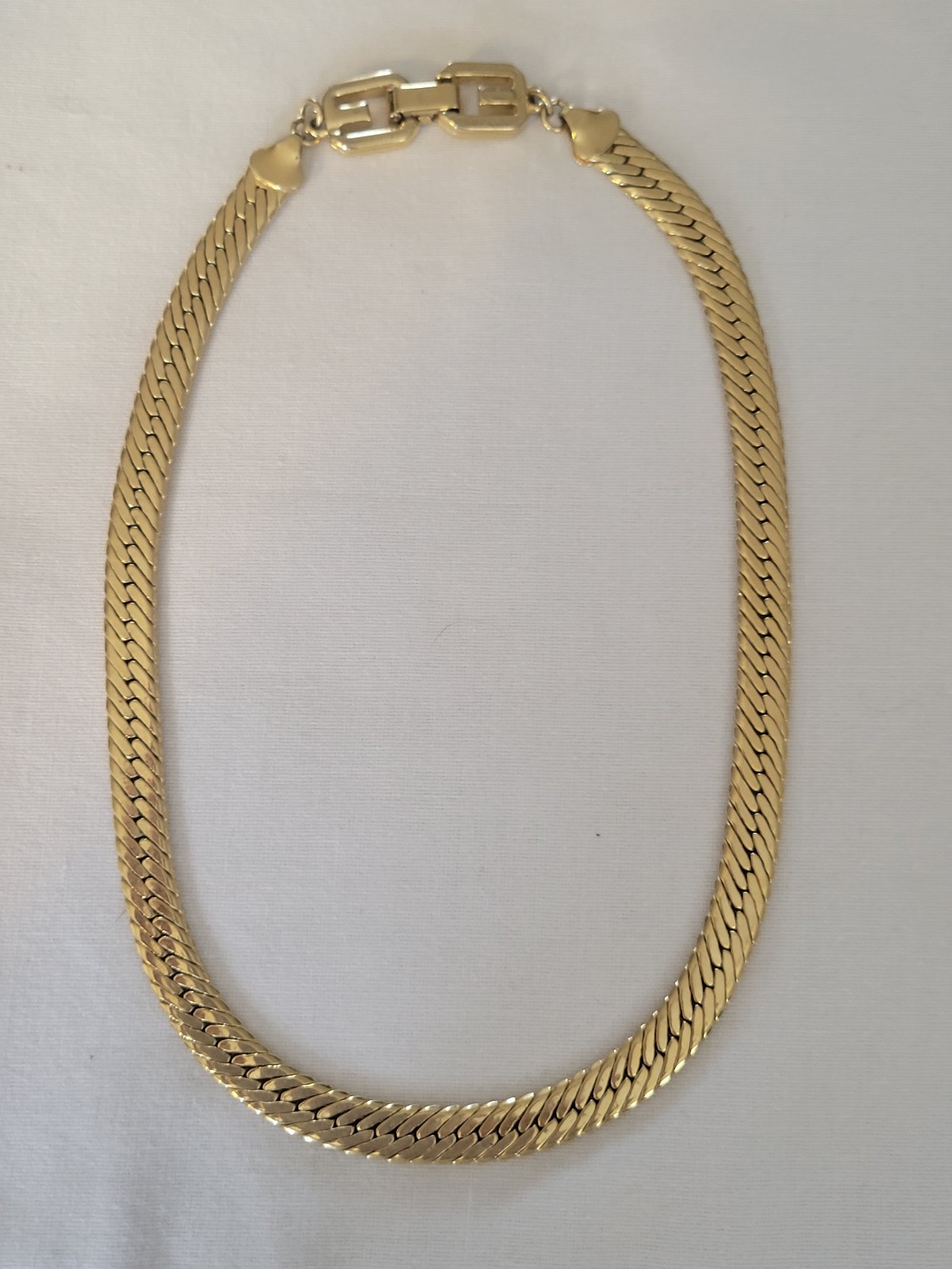Vintage Givenchy Gold Tone Herringbone Chain Necklace 16" EXC Condition