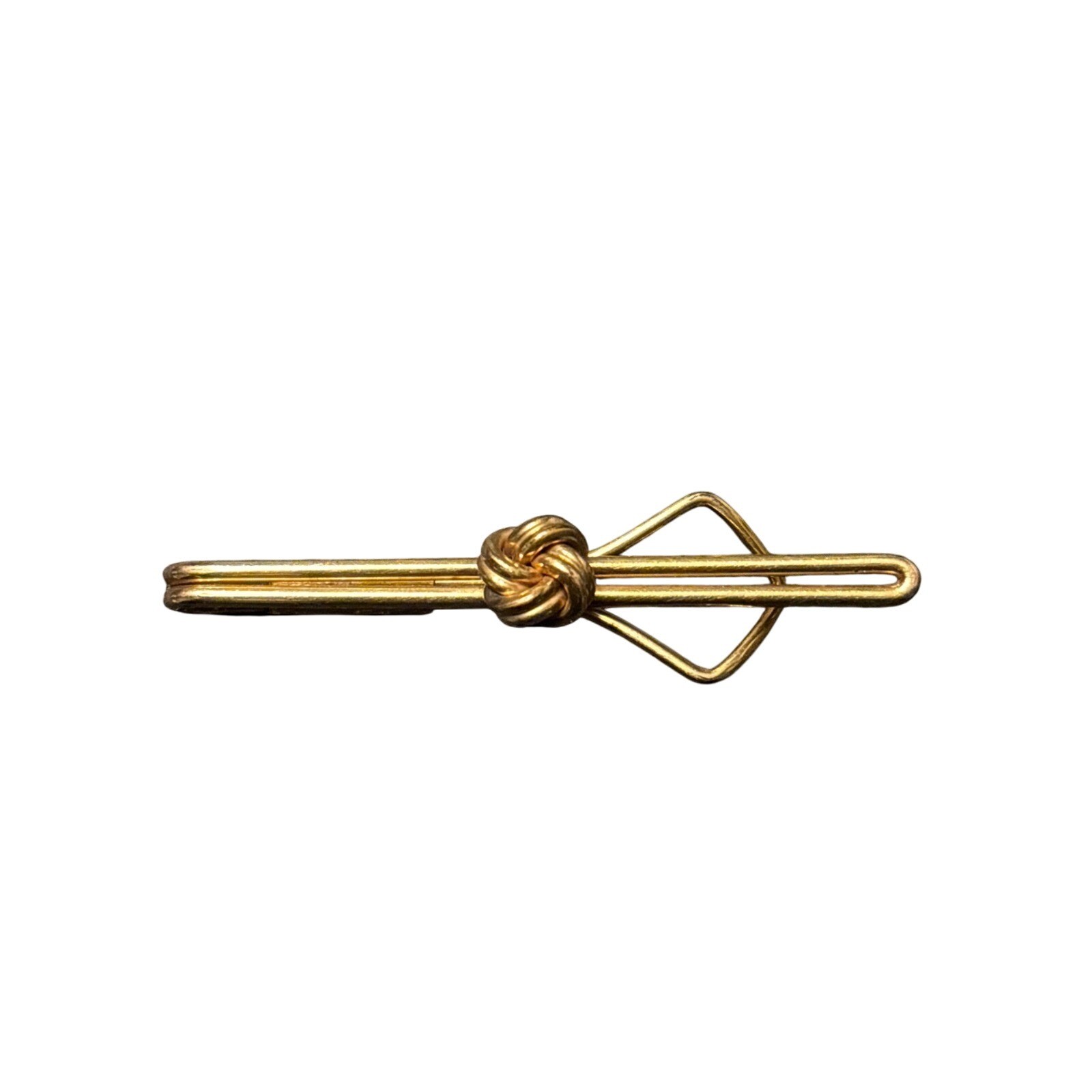 Vintage Swank Gold Plated Knot Tie Clip Diamond Bar Design Mens Accessory