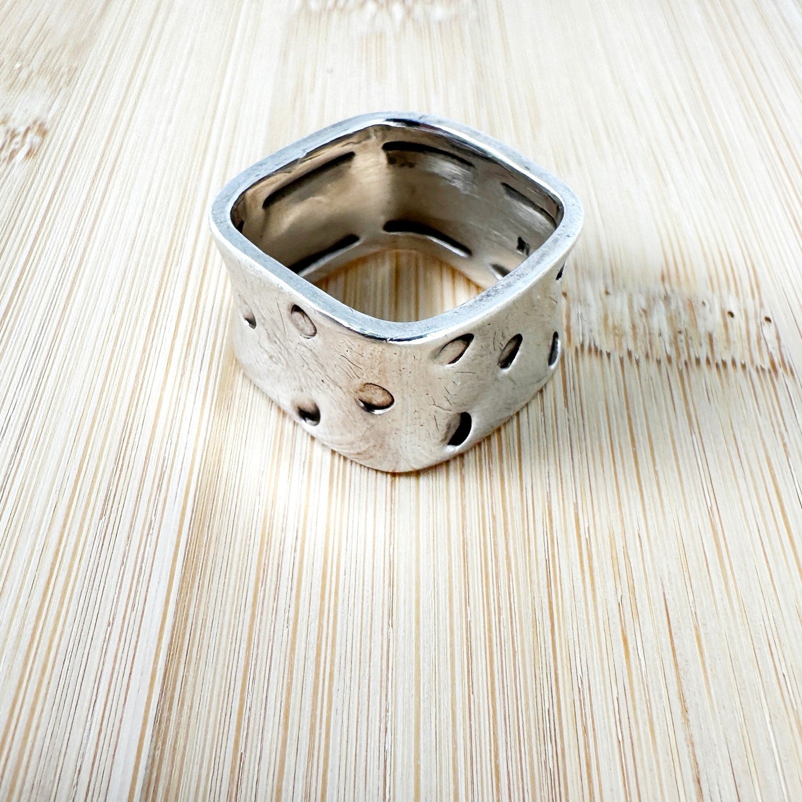 Artisan Sterling Silver Thick Square Ring 1/2" Wide 9.1 Grams Size 8