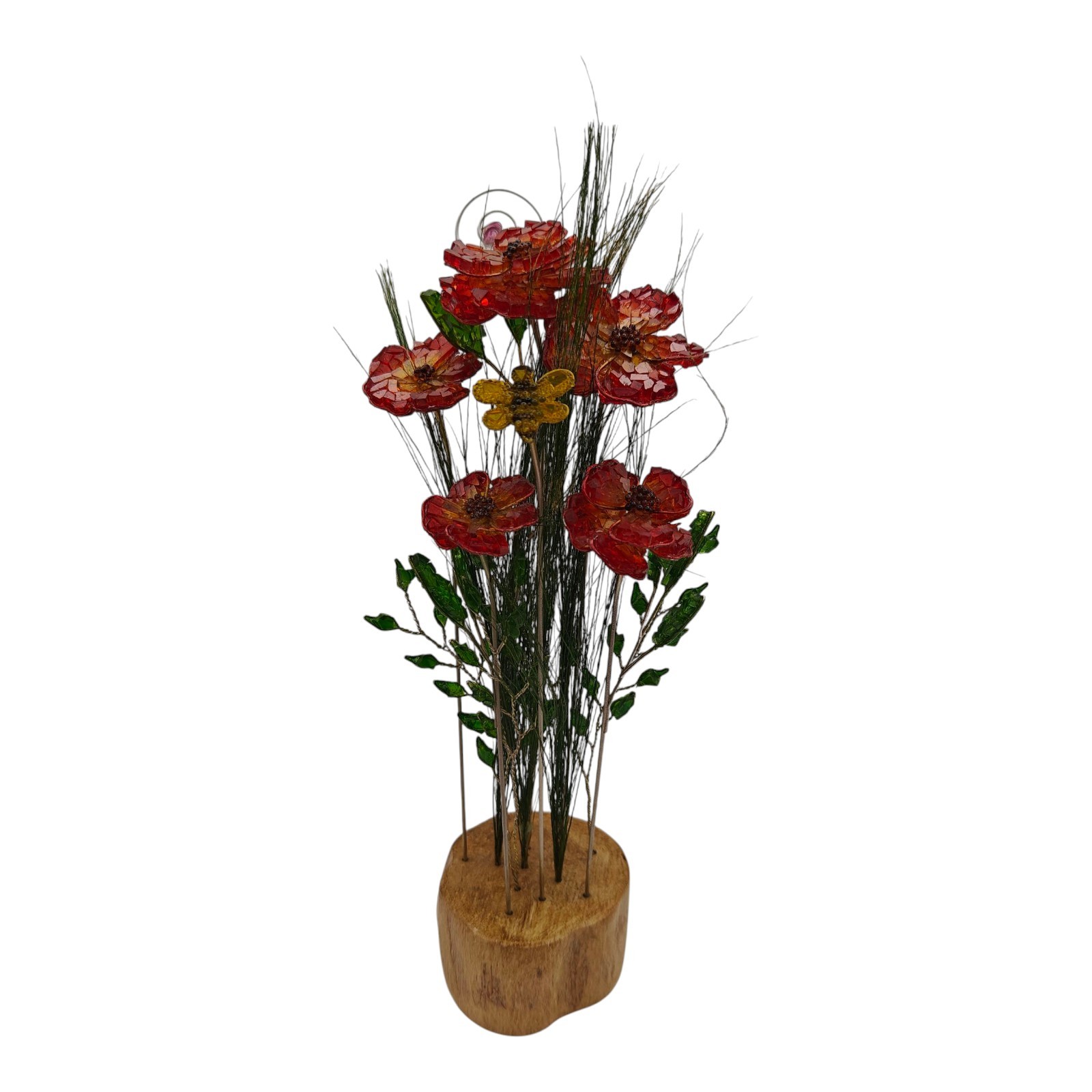 Birth Month Wildflower Bouquet August Poppy Plastic Flower Arrangement On Wood