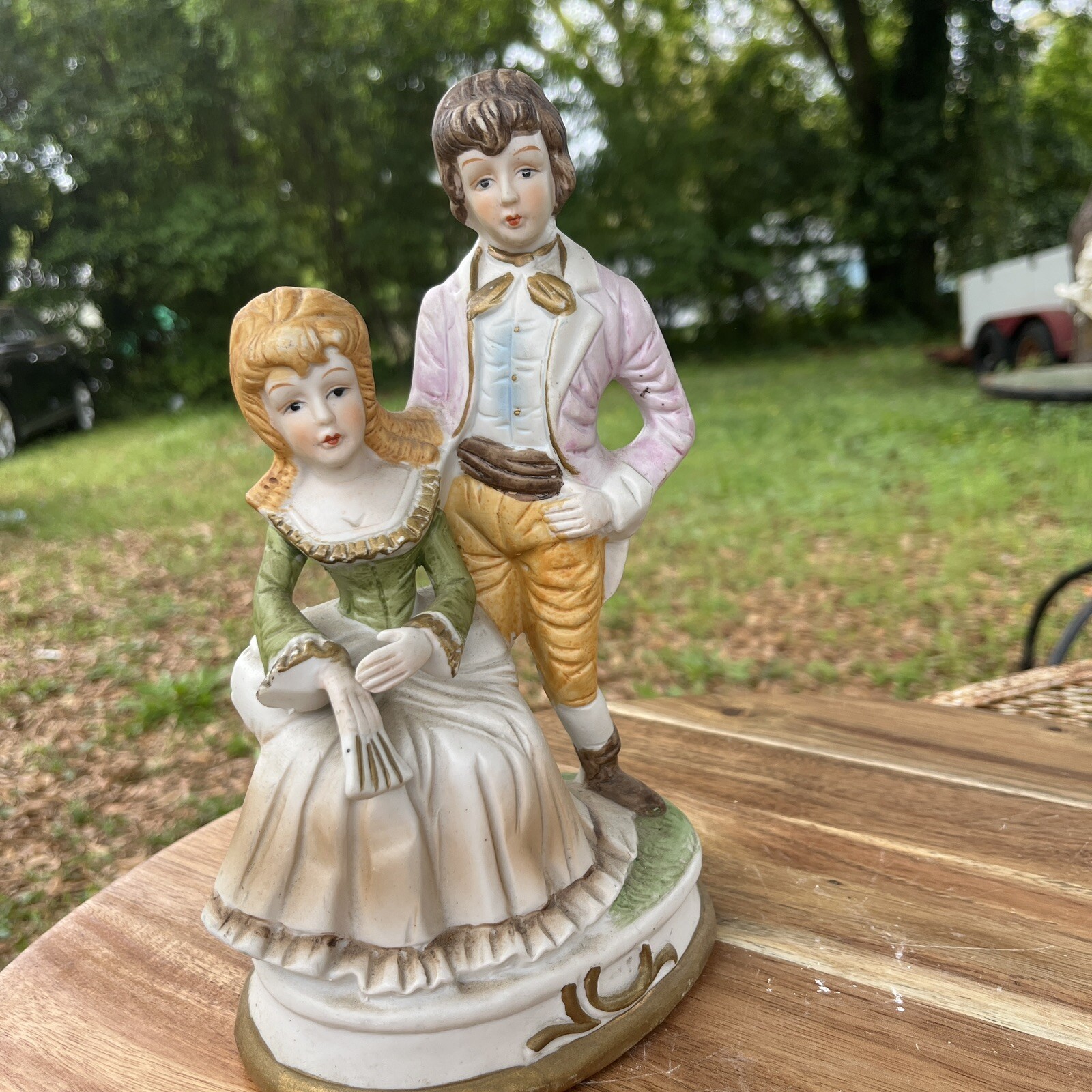 Vintage Hand Painted Bisque 9" Victorian Courting Couple Figurine