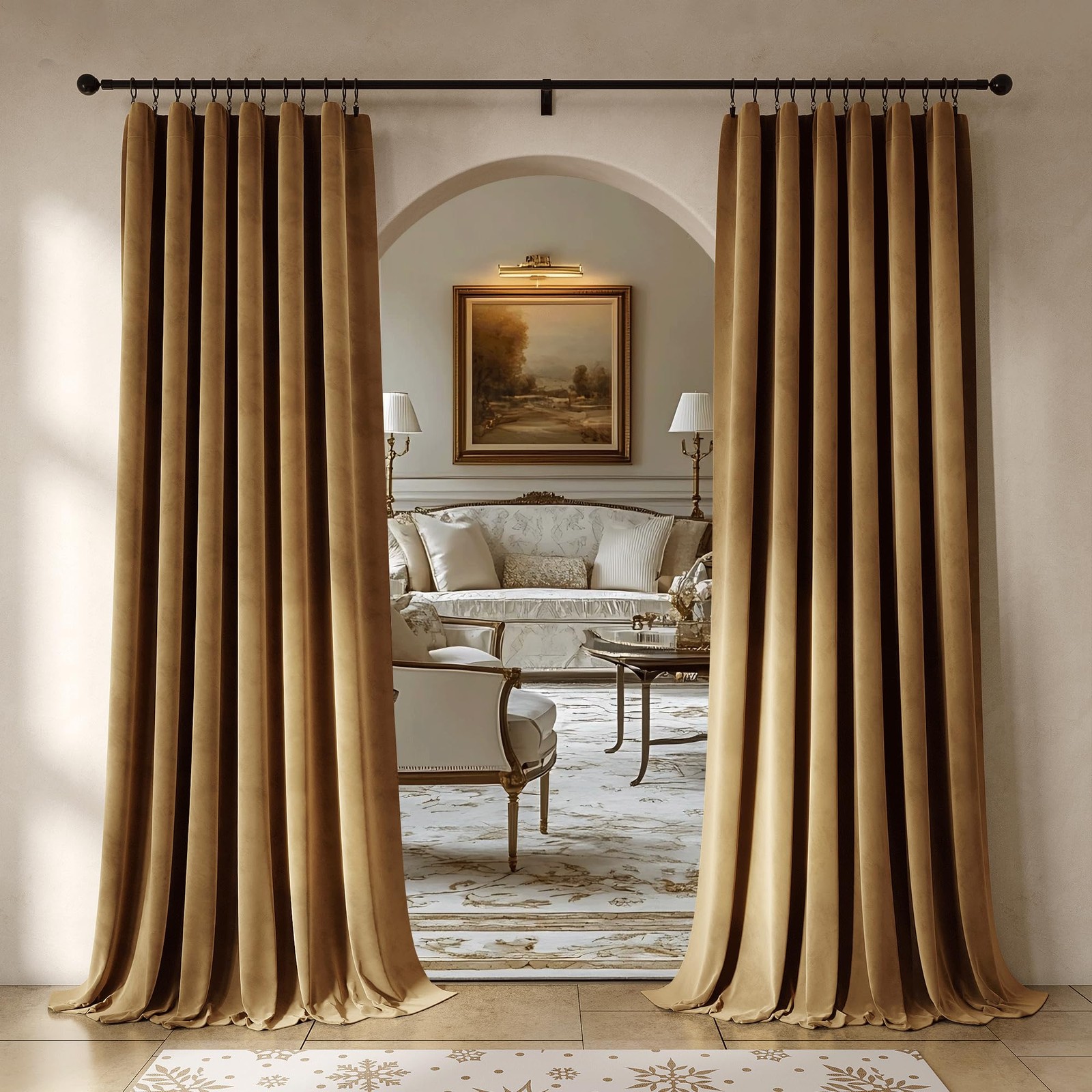 Beauoop Golden Brown Velvet Curtains 84 Inches Long 2 Panels for Bedroom Livi...