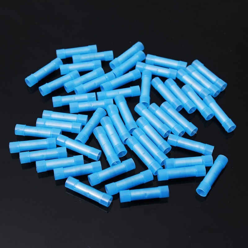 50-10X Pack 16-14 AWG GA. Wire Blue Nylon Butt Connectors Crimp Terminals Alarm