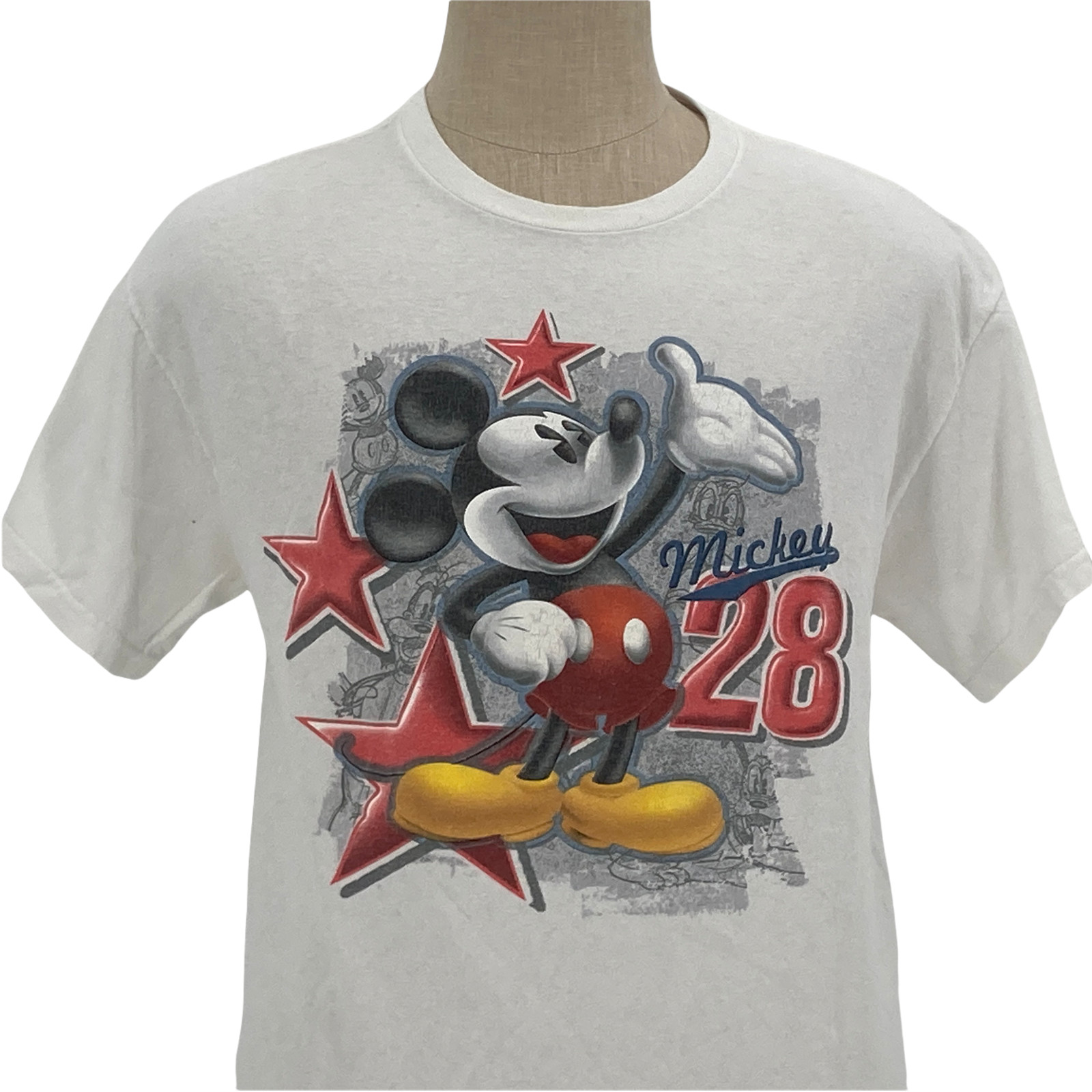 VTG Disney Mickey Mouse Est. 1928 Red Stars White T Shirt Size Large Walt 