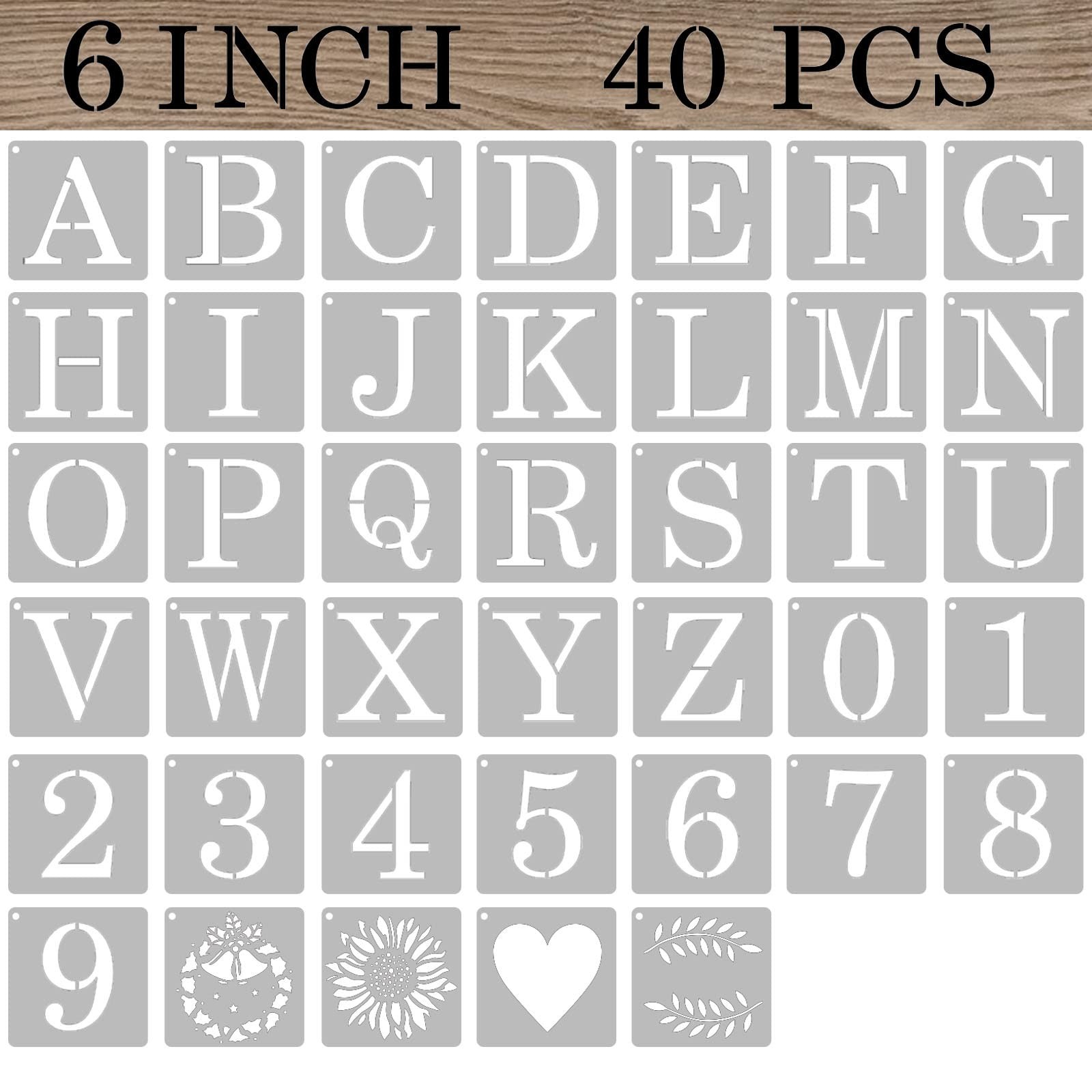6 Inch Letter Stencils Numbers Craft Stencils, 40 Pcs Reusable Plastic Alphab...