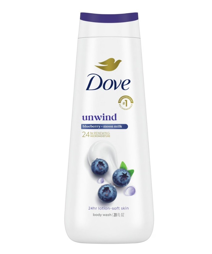 Dove Body Wash Unwind Blueberry & Moon Milk For 20 Fl Oz (Pack of 1), Blue 