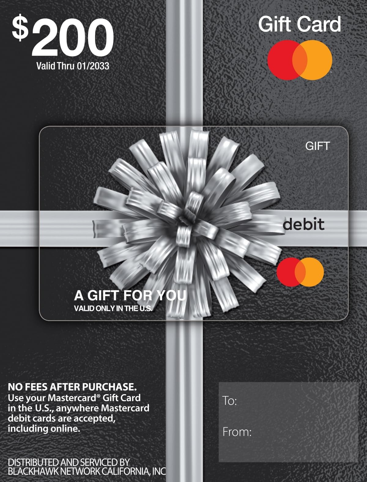 MasterCard Physical Gift Card – $200 (plus $6.95 Purchase Fee) 