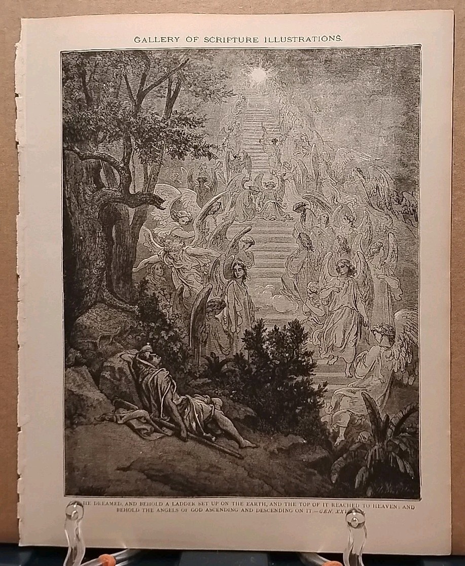 1884 - Vintage JACOB'S LADDER Antique Bible Print from 1800s