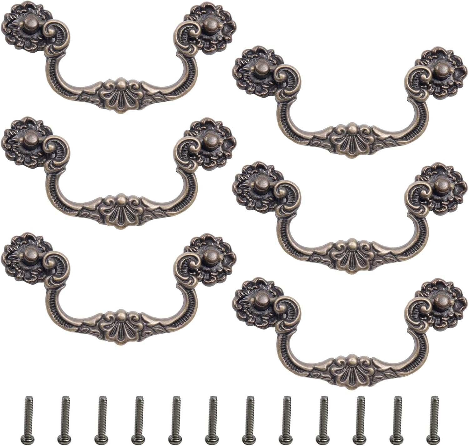 6 Pcs Antique Bail Handle Drop Pulls Vintage Bronze Drop Bail Drawer Pulls