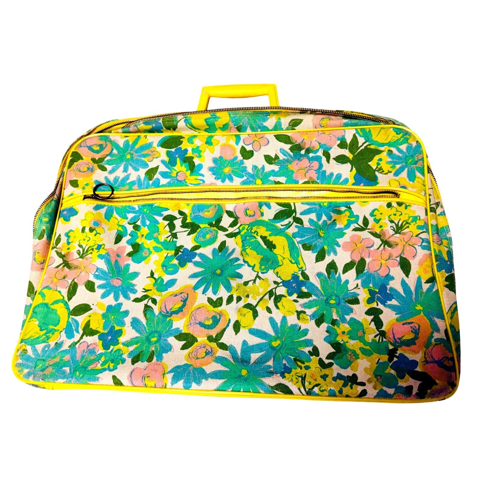 Vintage Voyager Princeton Products Floral Suitcase Yellow 1960s Travel Bag