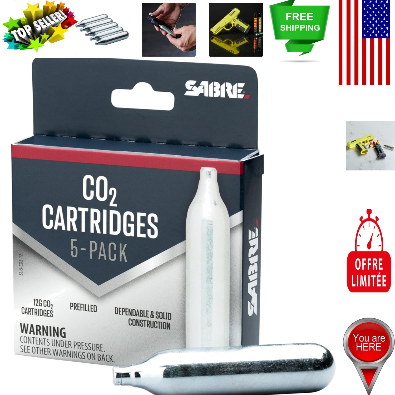 Compact Home Defense Pepper Launcher – 7 Projectiles & Quick CO2 Reload System