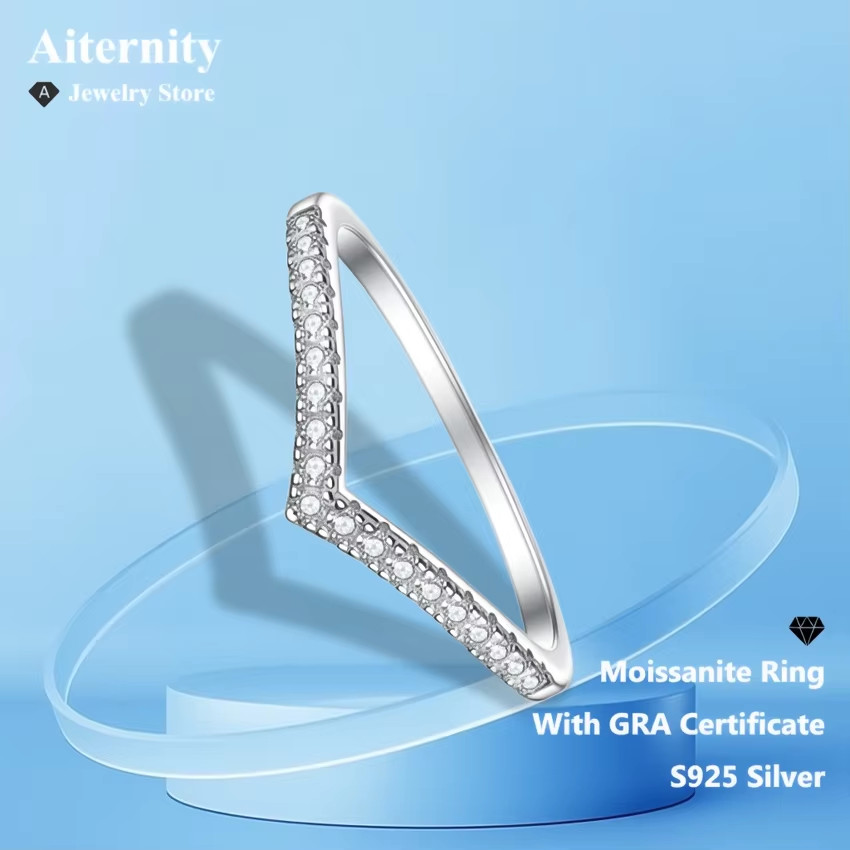 D VVS1 Moissanite Ring 925 Sterling Sliver with GRA Certificate Eternity Band We