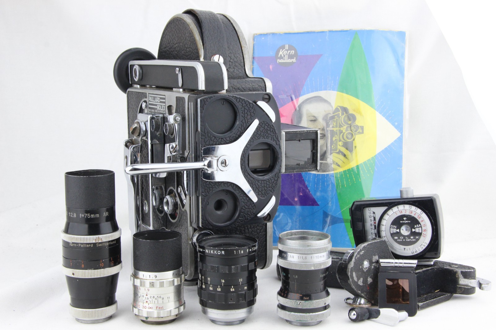 BOLEX PAILLARD H16 Reflex 16mm Film Camera Kit w/ 4 Lenses, Grip, Light Meter