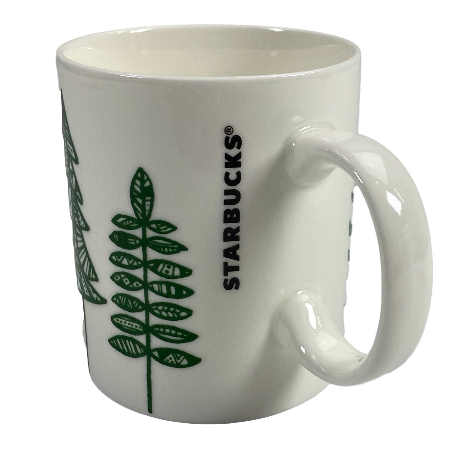 2015 Starbucks Christmas Holiday Tree 12 fl oz White Green Tea Coffee Mug Cup