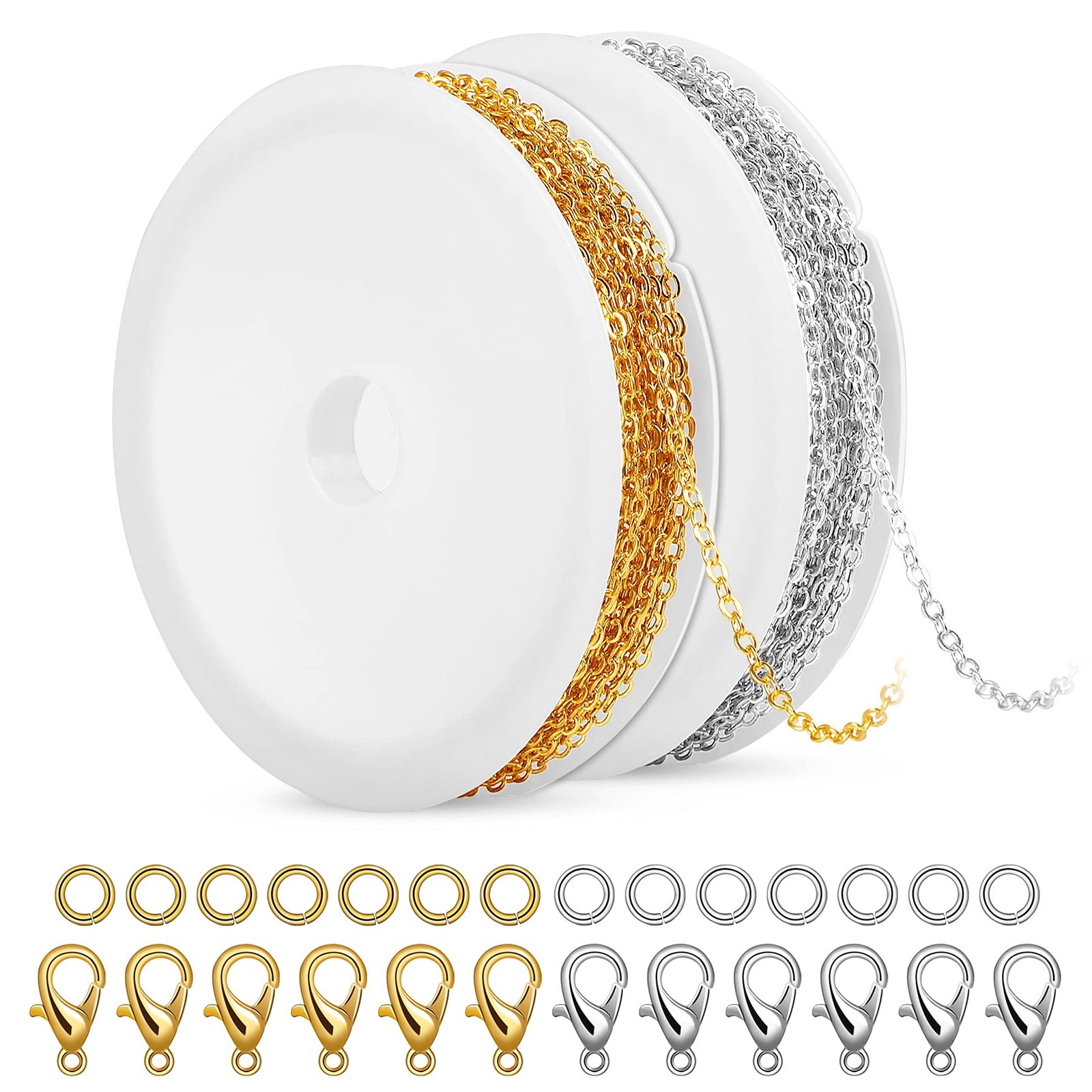 SANNIX 20 Feet Necklace Chains 1.8mm Jewelry Making Width 1.8mm, Gold Silver 