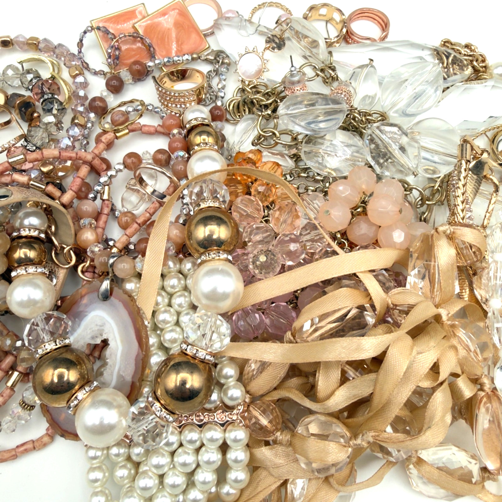 2 Lb + Wearable Costume Jewelry Lot Variety Necklace Bracelet Earrings Rings