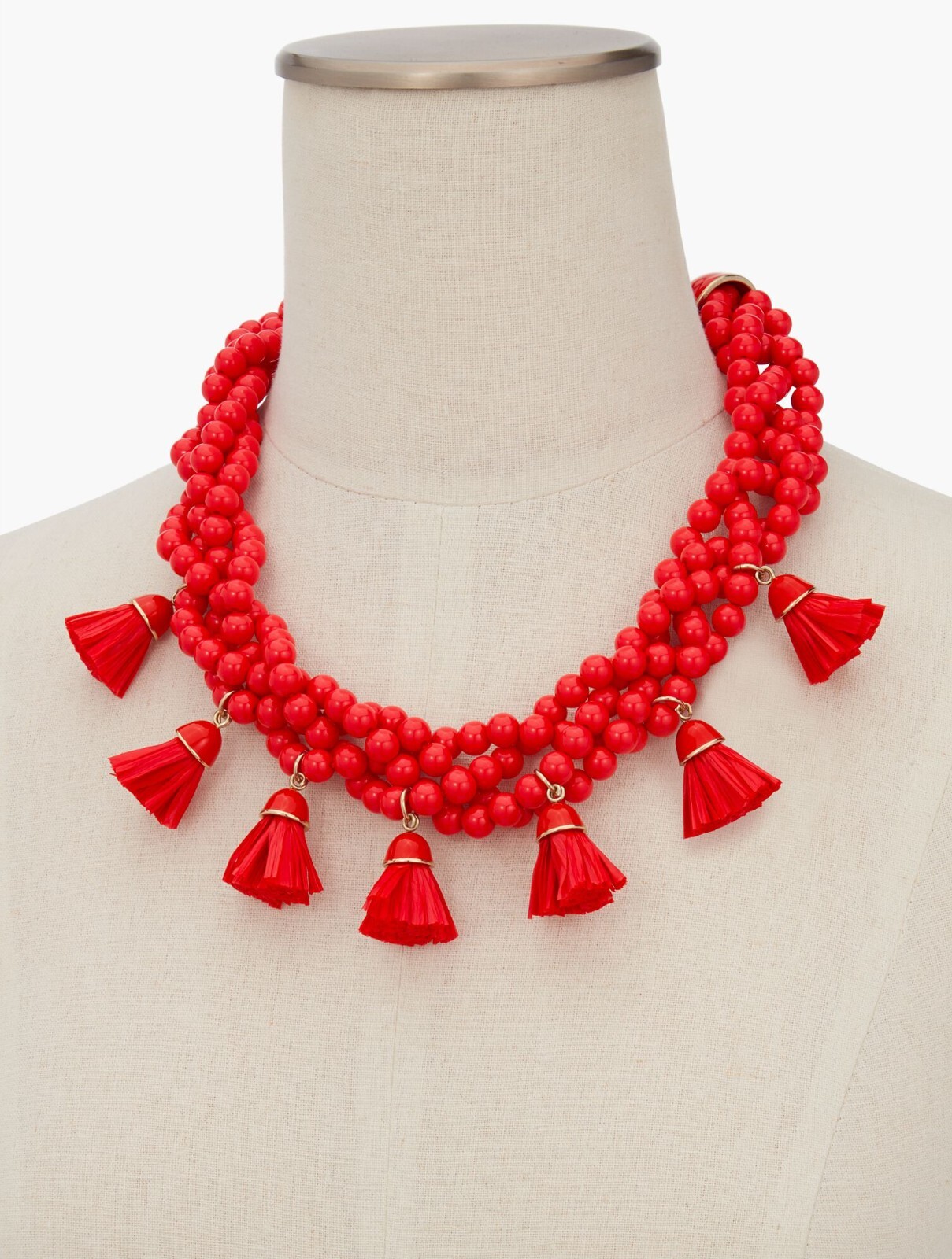 NEW NWT TALBOTS RAFFIA TASSEL PENDANT MIXED MEDIA BEADED Statement NECKLACE