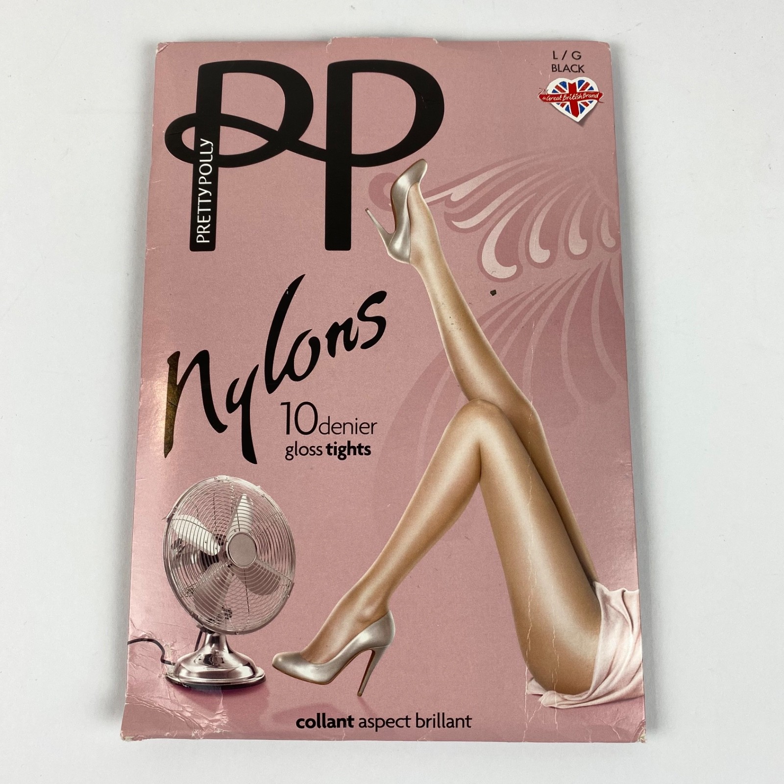 Pretty Polly Nylons Gloss Tights L Large Black 10 Denier Made in England 1 PAIR