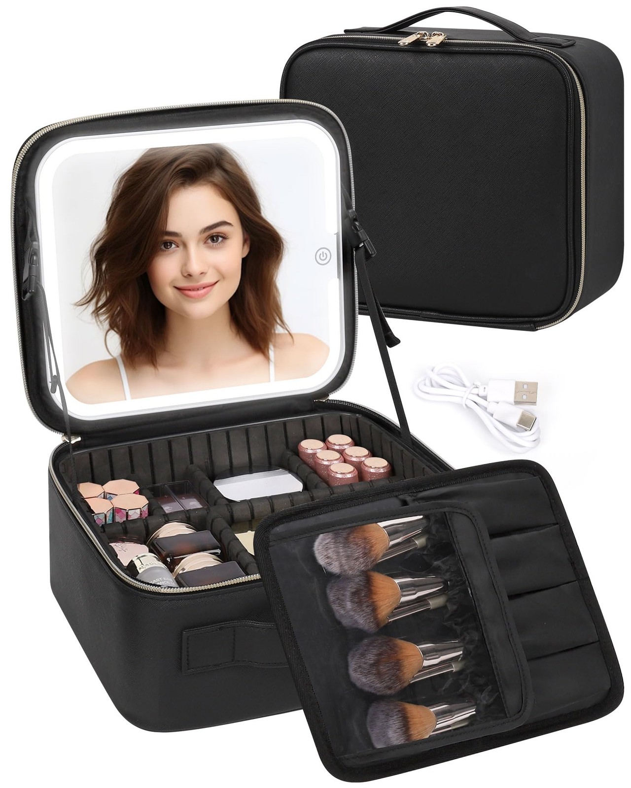 TANTO LED Lighted Travel Makeup Bag w/Mirror, Large Cosmetic Organizer Case