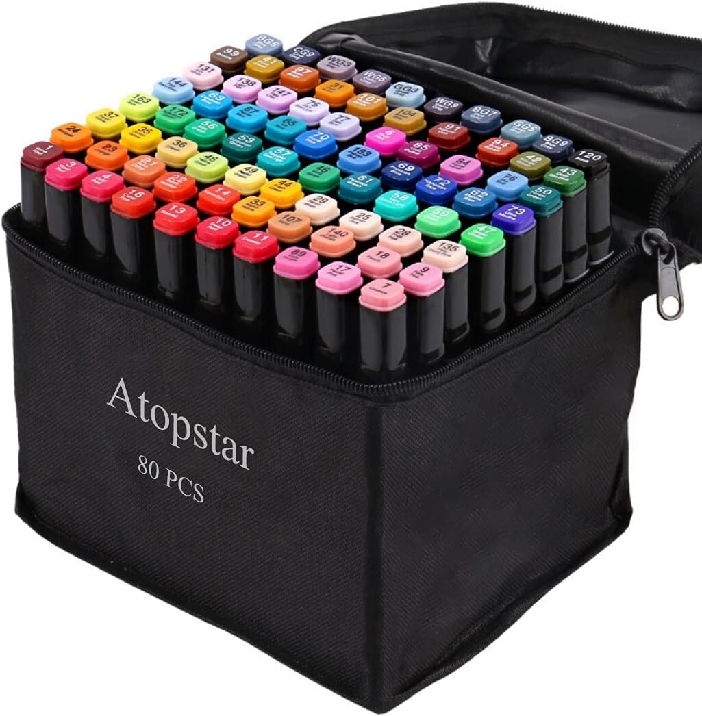 80 Colors Alcohol Markers Artist Drawing Art Dual Tip Coloring Painting Supplies