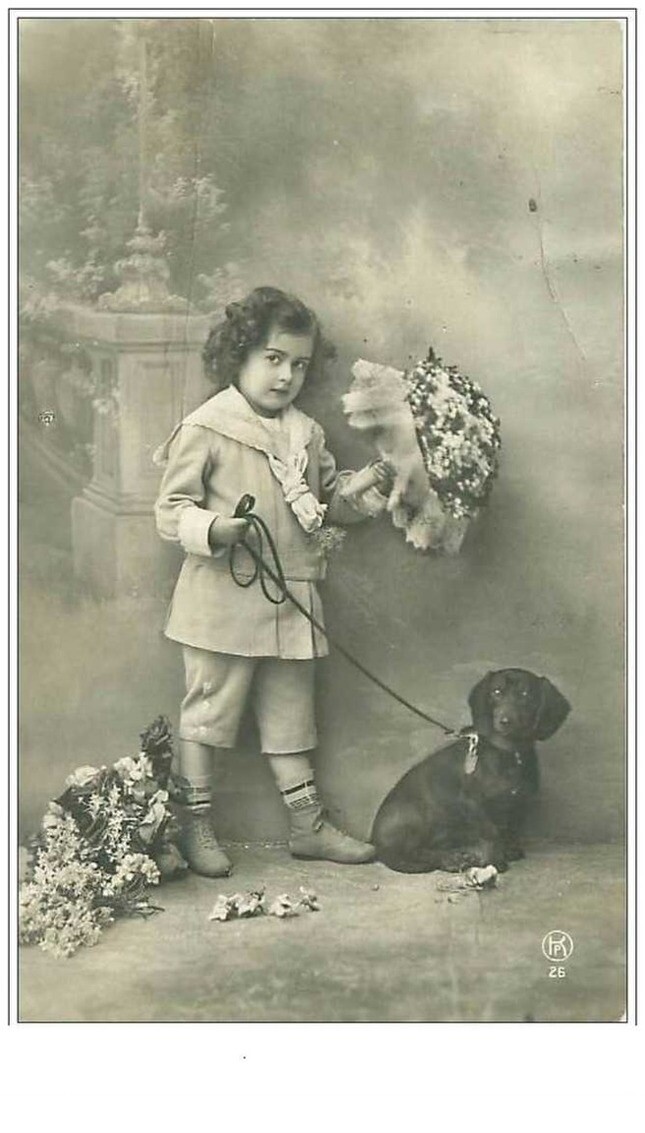 Children Walking Their Dog Teckel Folded