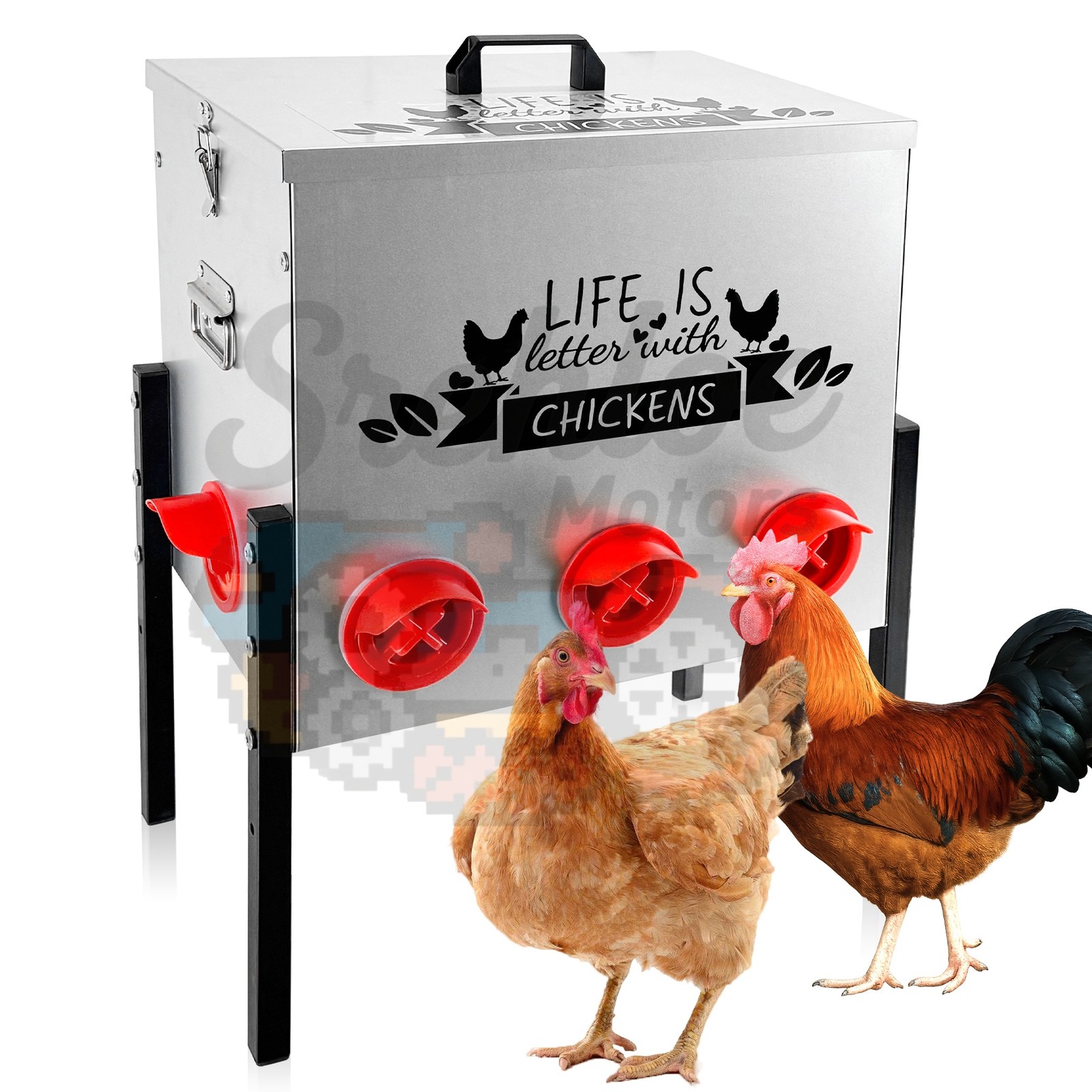 8 No-Waste Ports Chicken Feeder 50 lb Extra-Large Galvanized Metal Poultry