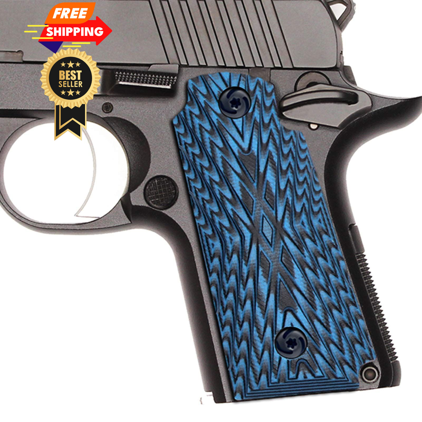 Guuun Kimb Micro Carry 380 ACP G10 Grips with Ambi, Aggressive OPS Blue/Black 