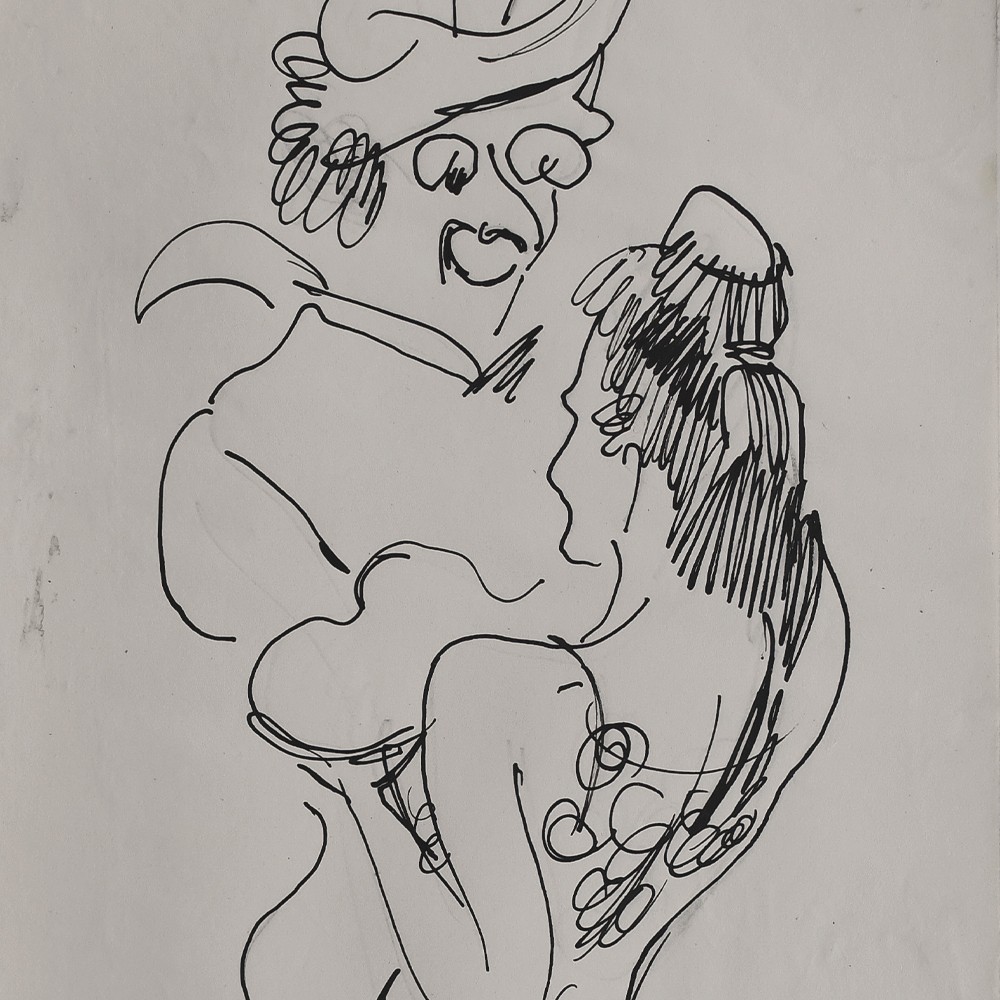 Karl Lotze Lovers Spring Comes Cartoon Sign Ink Drawing 1958