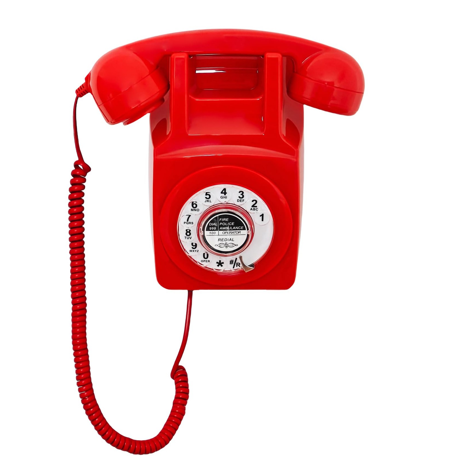 Vintage Red Rotary Dial Wall Mount Phone Redial Home Office Hotel School Retro