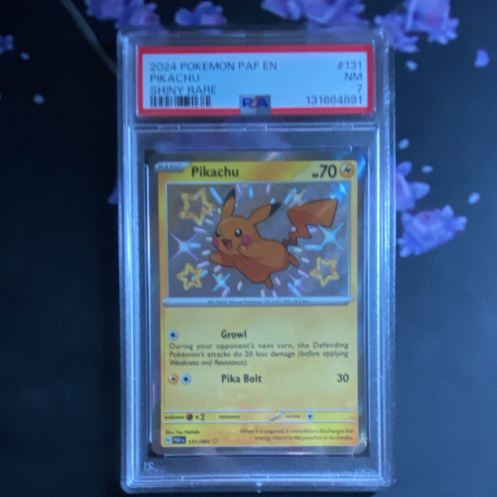 Pokémon Pikachu 131/091 SV: Paldean Fates Shiny Rare Holo PSA 7 2024 English