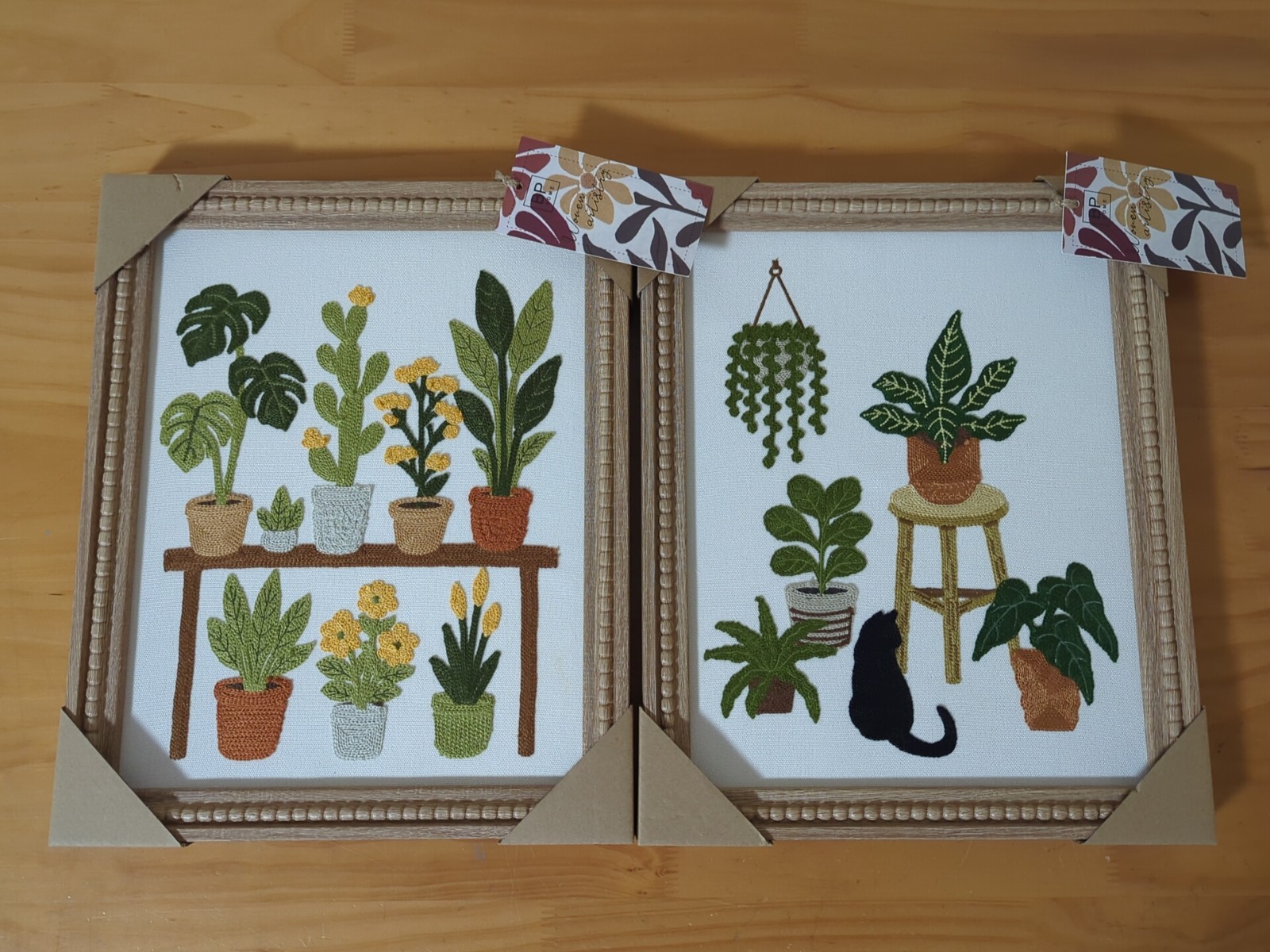 New 2pc Set Woven Embroidered Floral Canvas Wall Art Framed 12.5 x 14.5” BP Home