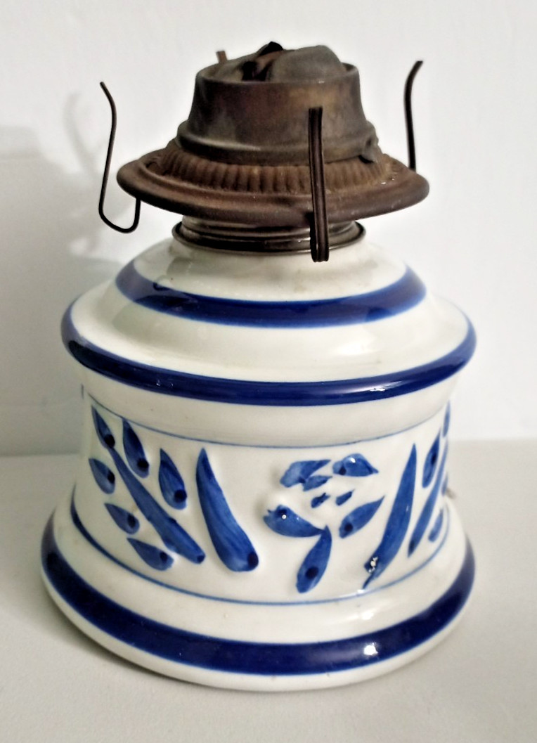 Vintage Lamplight Farms Blue & White Porcelain Oil Lamp Base