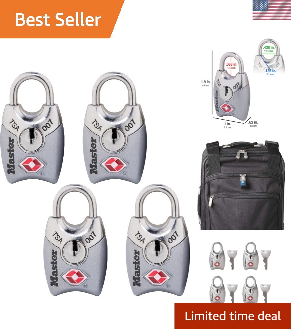 4689Q TSA Approved Luggage Lock, 4 Pack, Colors May Vary