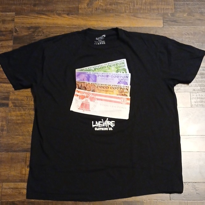 LiveWire Clothing Co. Food Coupon Graphic Men's 2XL Black Short Sleeve T-Shirt