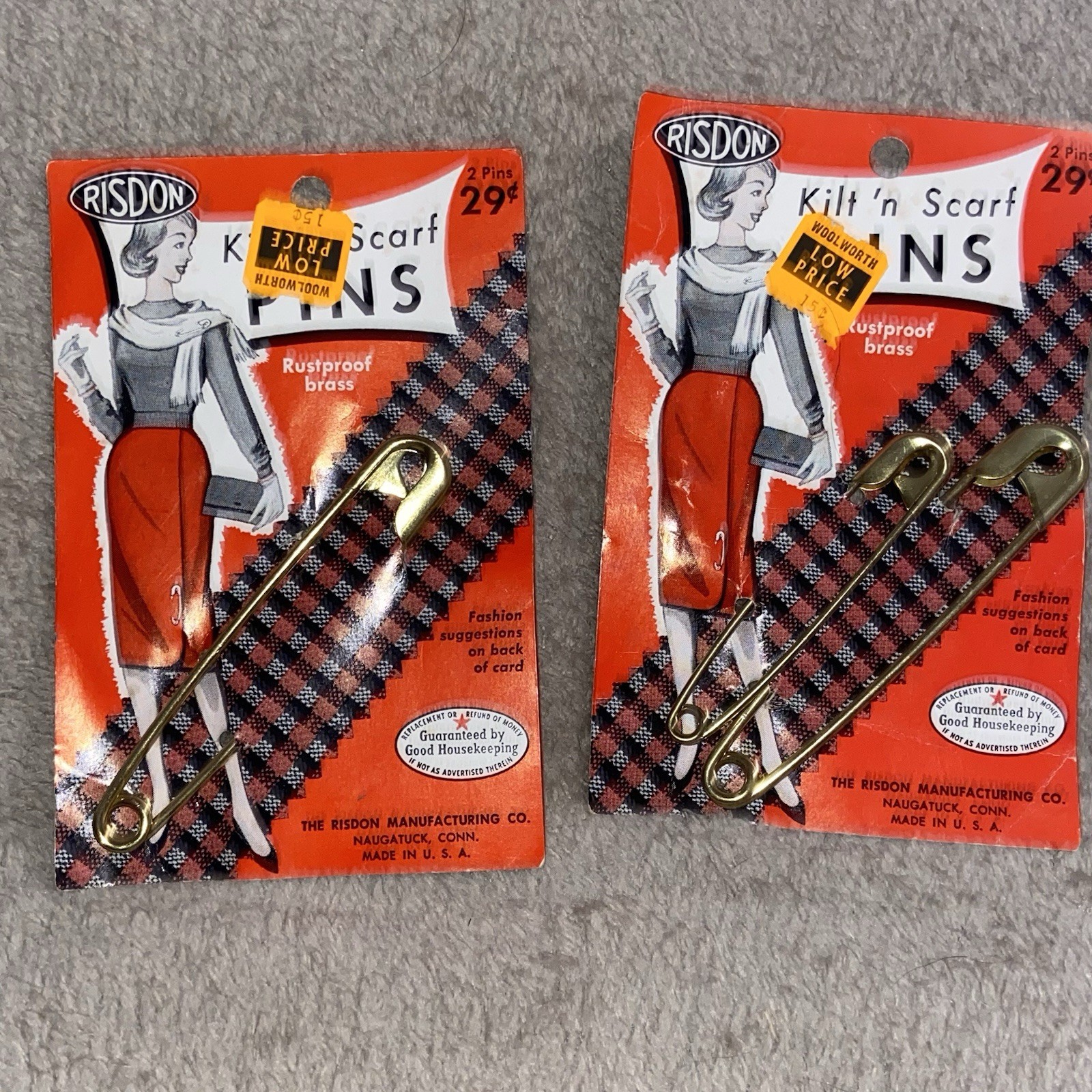 Vintage Risdon Kilt N Scarf Pins Lot of 3 RustProof Brass USA Made New On Card