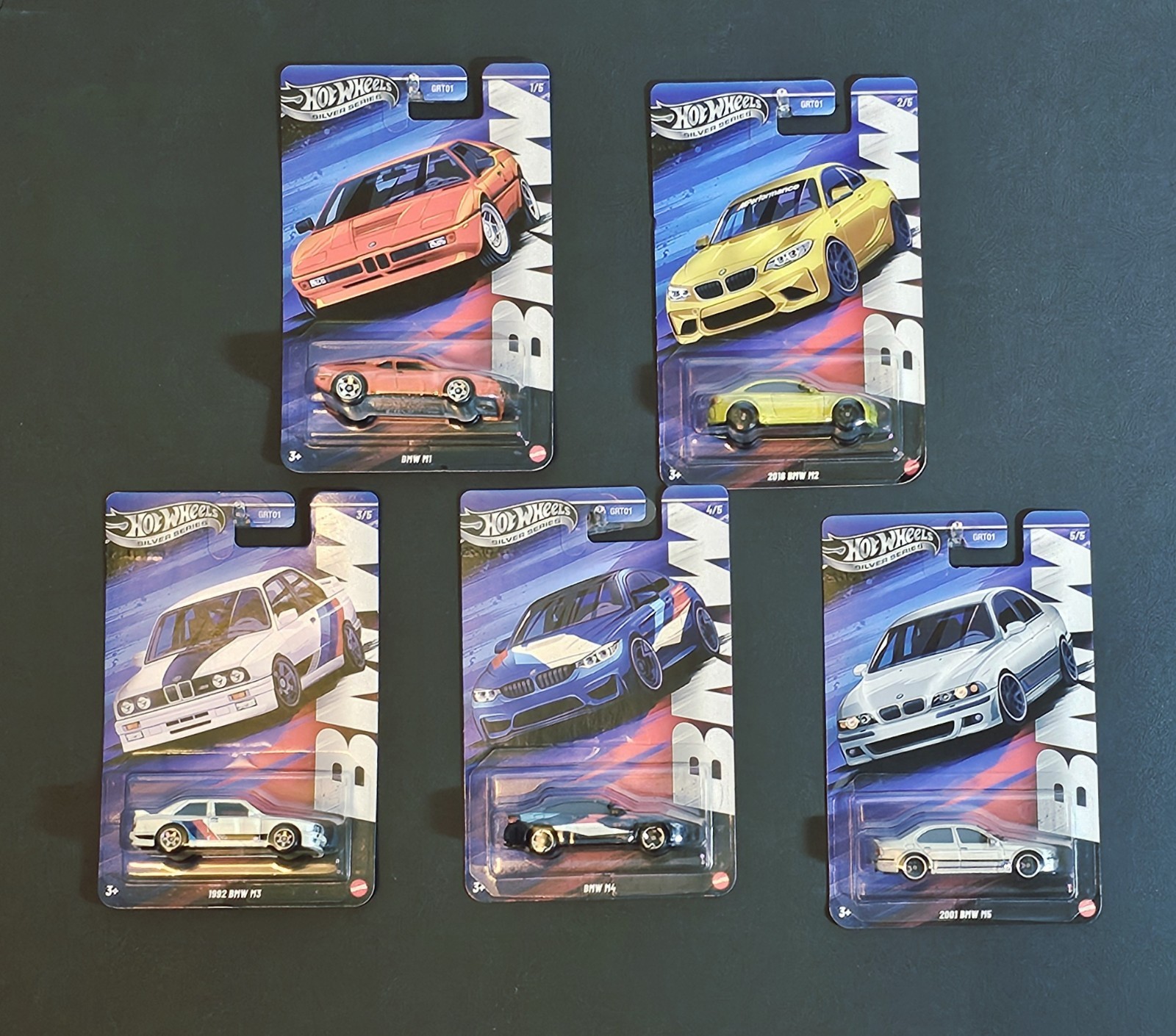 NIB 2025 BMW SILVER SERIES 1/64 HOT WHEELS SET OF 5 M1 M2 M3 M4 M5 2001 06 1992