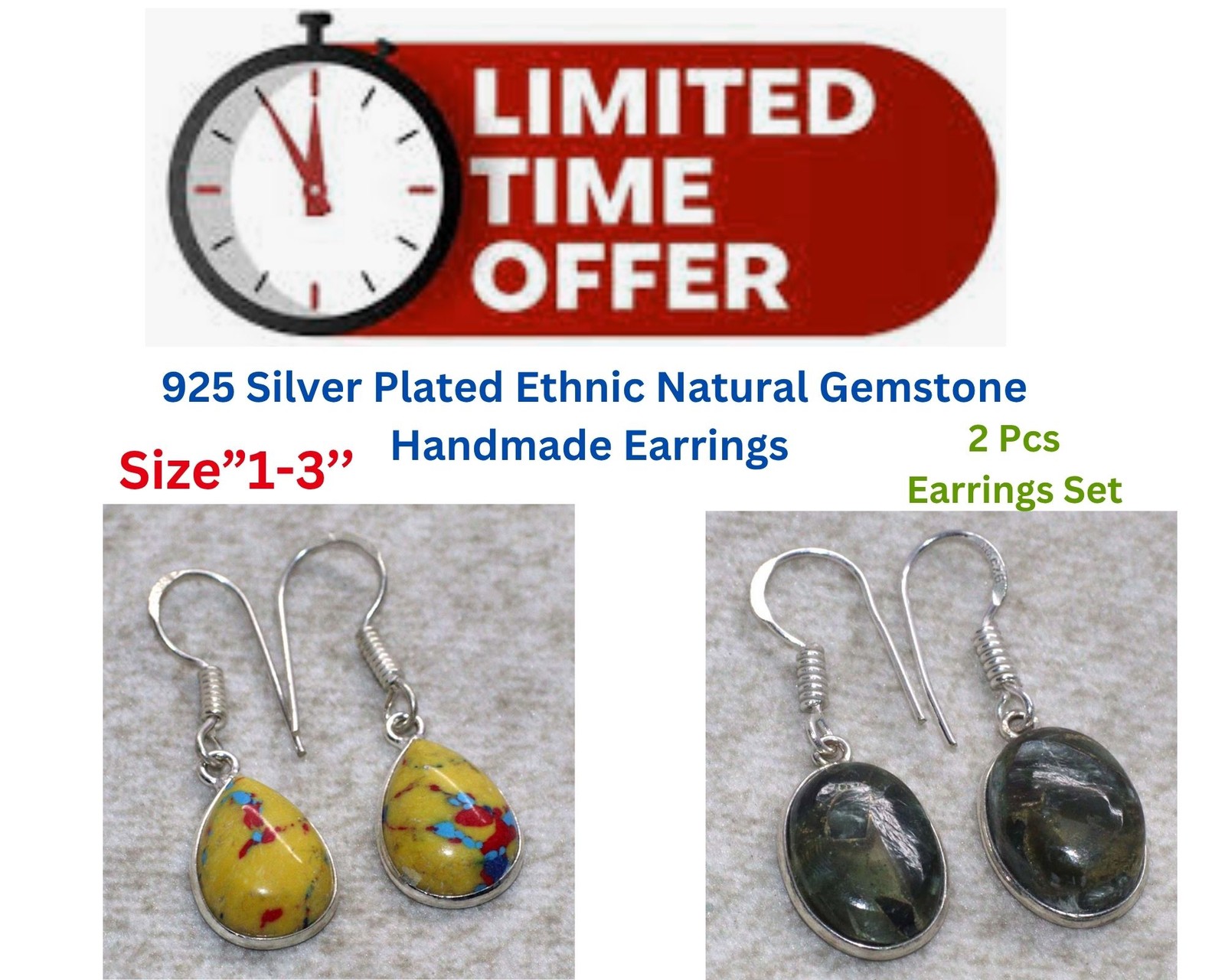 Mosaic Jasper Copper Seraphinite 2 Pcs Earrings Set| Combo Set 1.3|1.3" GW