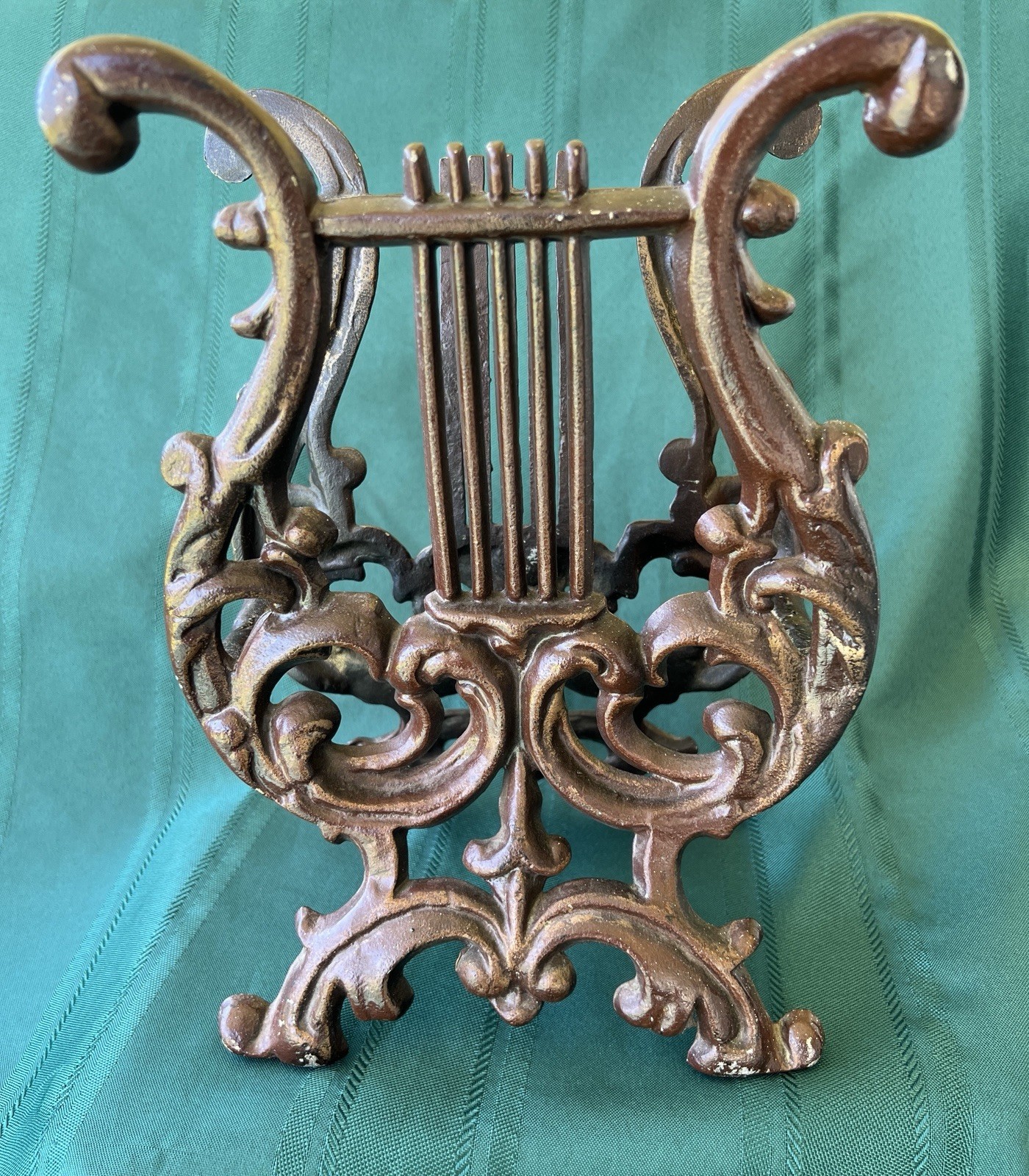 Vintage Cast Iron Lyre Harp Music Rack Stand, Book and Magazine Holder