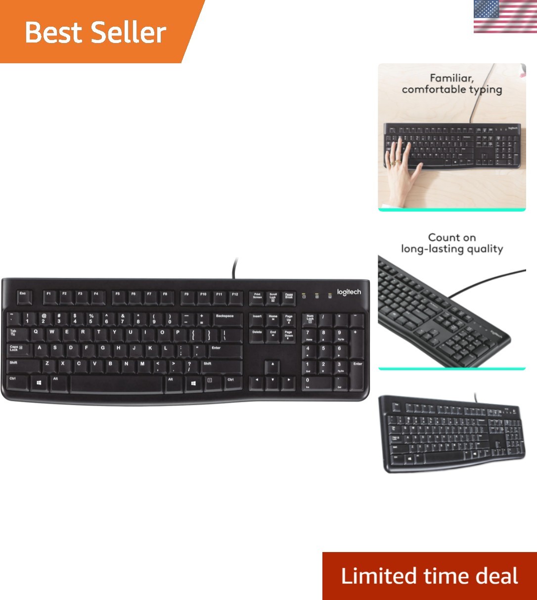 Full-Size Wired Keyboard K120 – Comfortable Typing Experience, Burgundy Finish