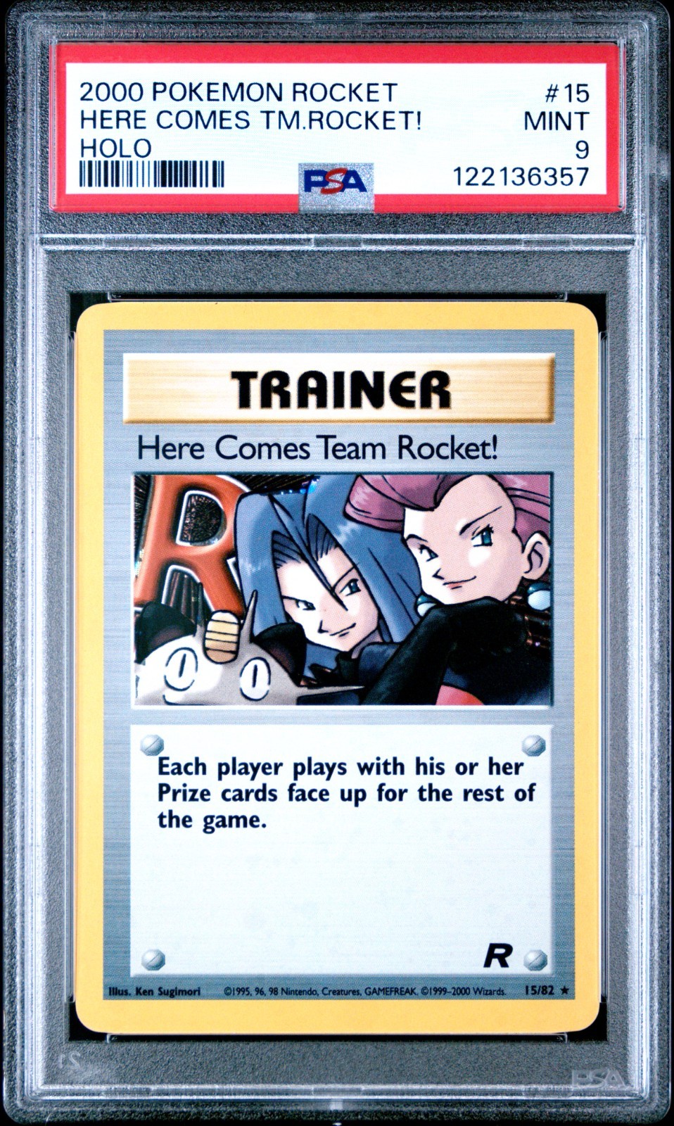 PSA 9 Here Comes Team Rocket! Holo 15/82 Team Rocket 2000 Pokemon Card