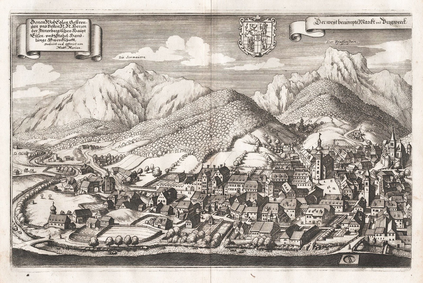 Ca 1650 Iron Ore Panorama Obersteiermark Copperplate Engraving Merian