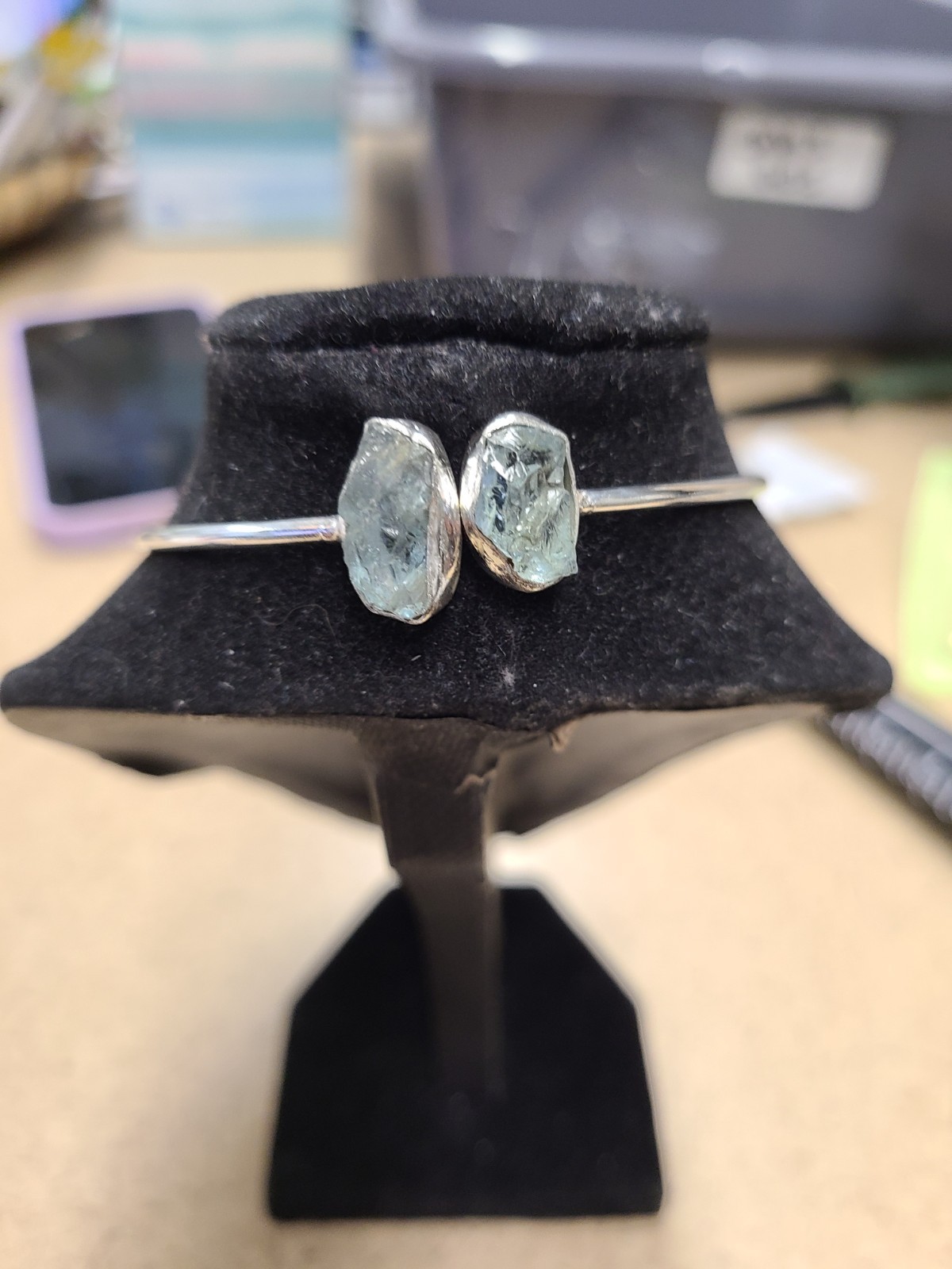 Sterling Silver Rough Aquamarine Cuff Bracelet