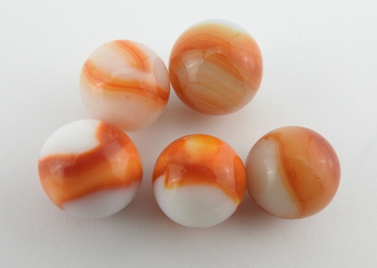 Vintage Orange White Marbles Lot 5pc Mixed Lot Marble