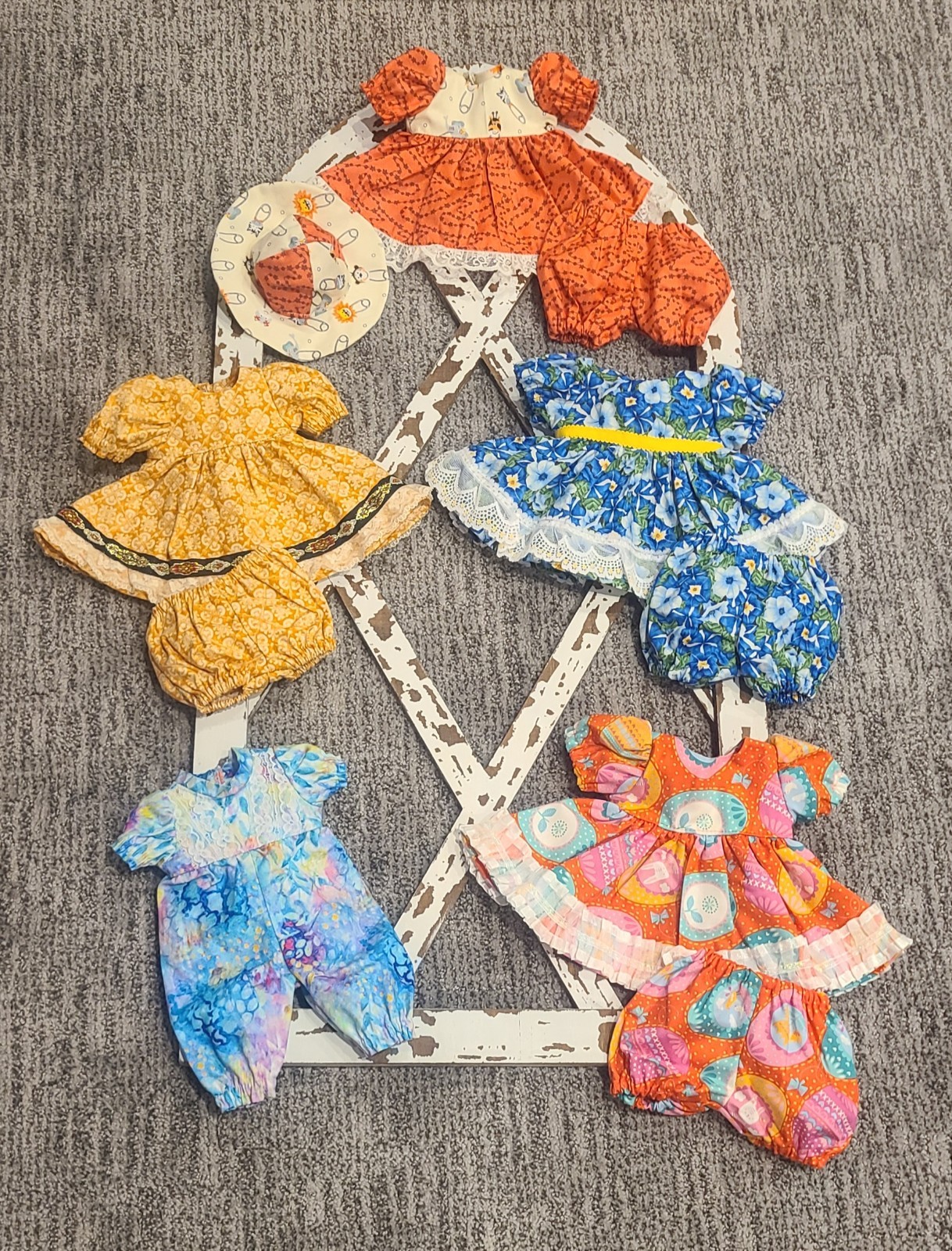 Handmade Doll Clothes for 11" - 13" Baby Dolls Lot of 5 Dress Sets & Romper