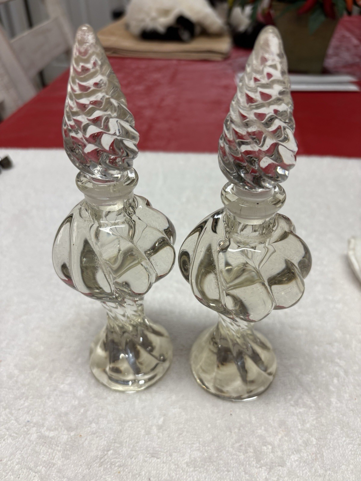 Hand Blow glass Perfume Bottles With Twisted Stoppers 8” Tall