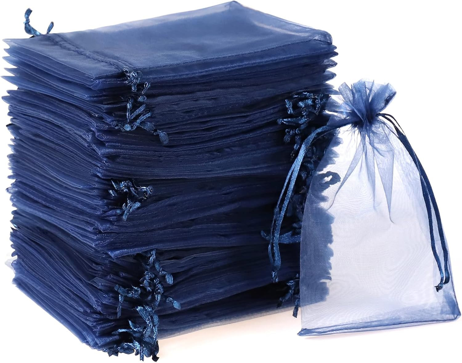 100PCS Organza Gift Bags, 4x6" Wedding Favors Gift Drawstring Bags, Navy Mesh Ba