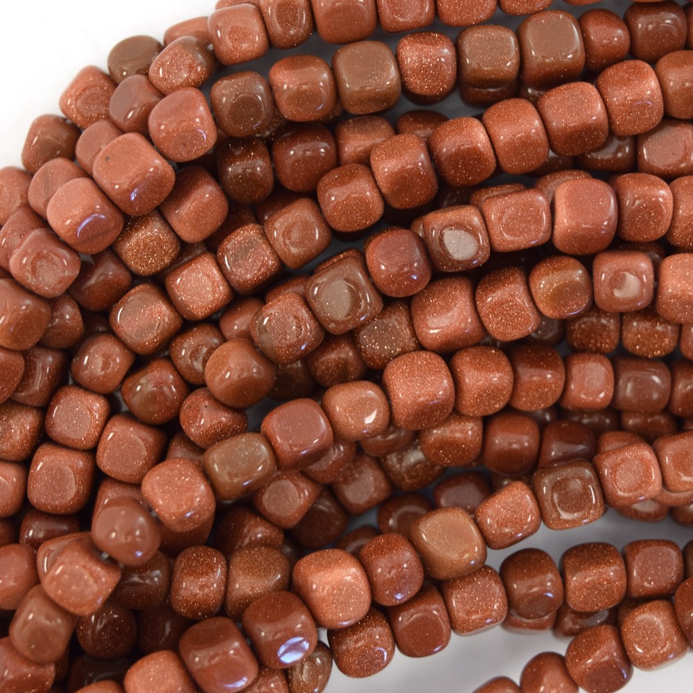 6mm goldstone cube nugget beads 15.5" strand